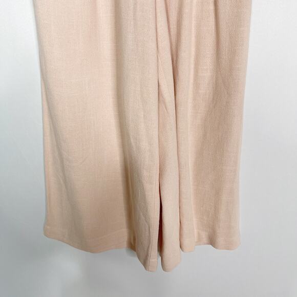 Topshop 2 Peachy Pink Coco Wide Leg Button Up Crop Trouser Pants Linen Blend - Picture 4 of 11
